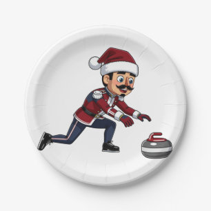 Nutcracker Curling Player Holiday Winter Sports Paper Plates