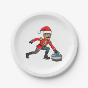 Nutcracker Curling Player Holiday Winter Sports Paper Plates