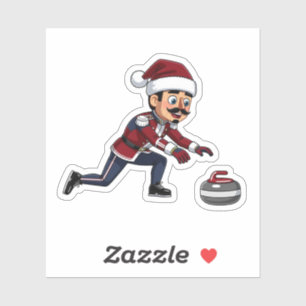 Nutcracker Curling Player Holiday Winter Sports Sticker