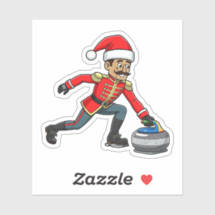 Nutcracker Curling Player Holiday Winter Sports Sticker