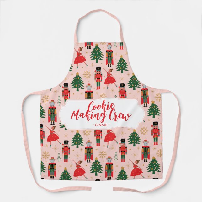 Nutcracker Cute Pink Christmas Apron (Front)