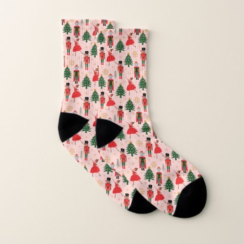 Nutcracker Cute Pink Christmas Socks