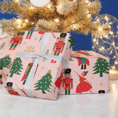 Nutcracker Cute Pink Christmas Wrapping Paper at Zazzle