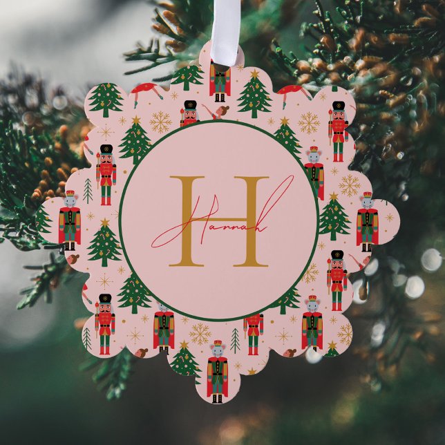 Nutcracker Cute Pink Christmas Wrapping Paper Ornament Card (Creator Uploaded)