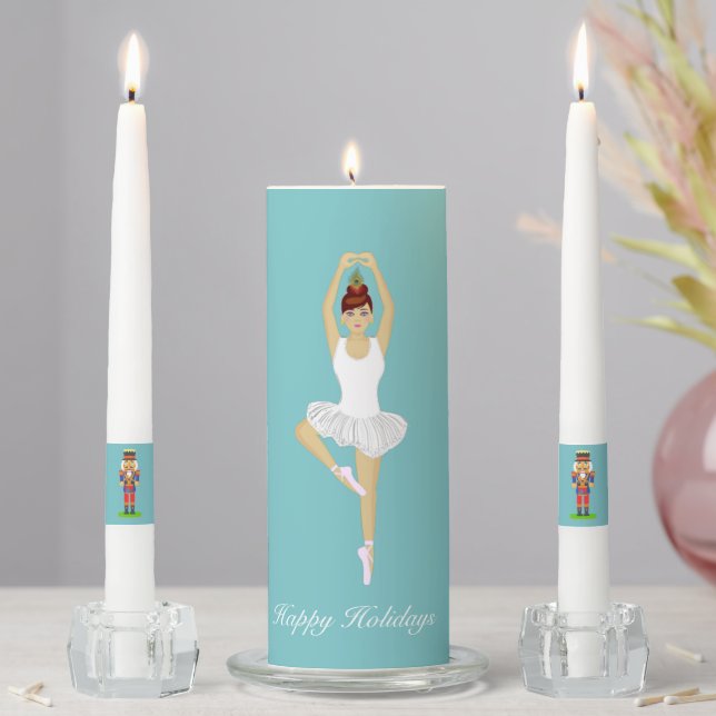 Nutcracker Dancer on Light Blue Unity Candle Set (In Situ)