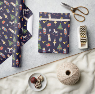 Nutcracker dark navy purple christmas wrapping paper