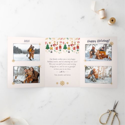Nutcracker Family Multi Photo Collage Christmas Tri_Fold Holiday Card