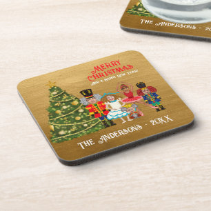 Nutcracker Family of Five Funny Merry Christmas Beverage Coaster