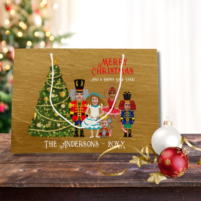 Nutcracker Family of Five Funny Merry Christmas Large Gift Bag (Creator Uploaded)