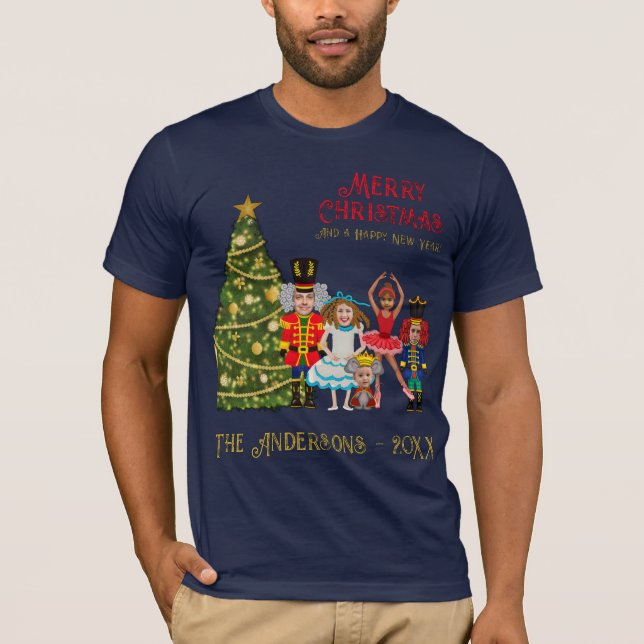Nutcracker Family of Five Funny Merry Christmas  T-Shirt (Front)