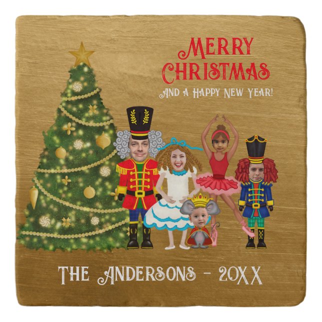 Nutcracker Family of Five Funny Merry Christmas  Trivet (Front)