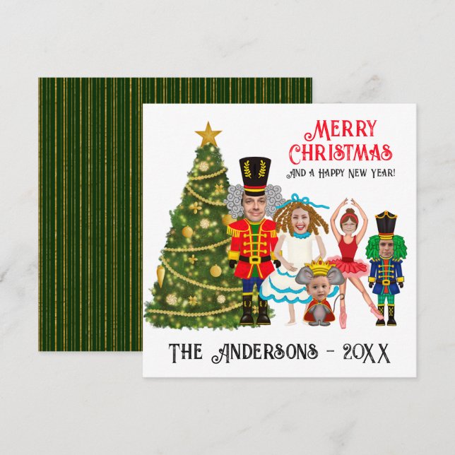 Nutcracker Family of Five | Mom Dad Girl Two Boys Holiday Card (Front/Back)