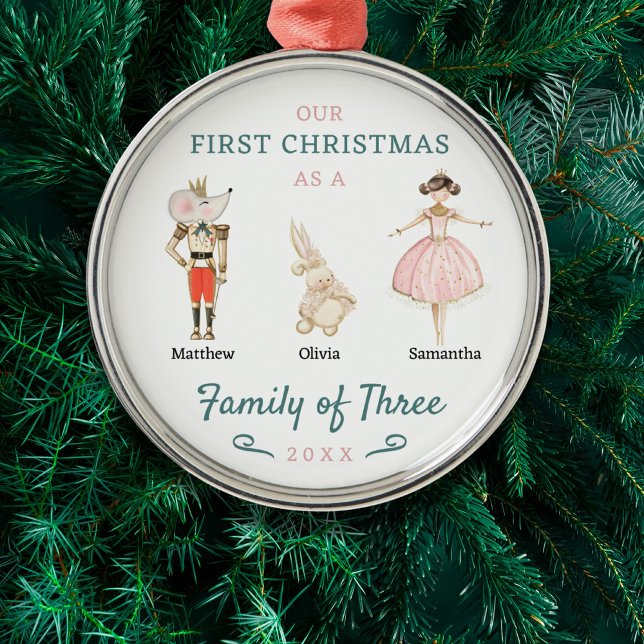 Nutcracker Family of Three First Christmas Metal Ornament (Creator Uploaded)