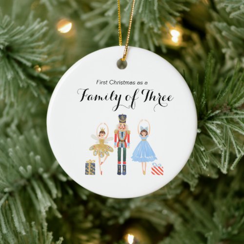 Nutcracker First Christmas as a Family of Three Ceramic Ornament