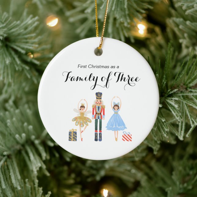 Nutcracker First Christmas as a Family of Three Ceramic Ornament (Tree)
