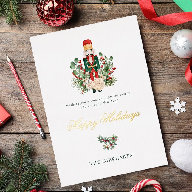 Nutcracker Foliage Family Christmas Holidays Gold Foil Holiday Card (Nutcracker Foliage Family Christmas Holidays Gold Foil Holiday Card)