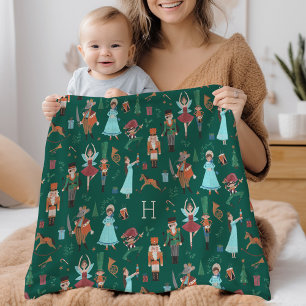Nutcracker Green Christmas Holiday Monogram Baby Blanket