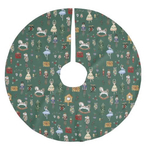 Nutcracker green gold Sugar plum fairy Christmas Brushed Polyester Tree Skirt