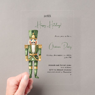 Nutcracker Green Minimalist Luxury Christmas Party Acrylic Invitations