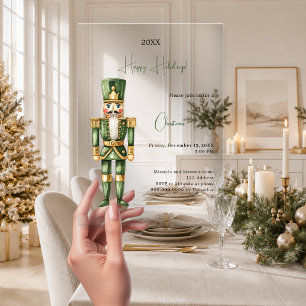 Nutcracker Green Minimalist Luxury Christmas Party Acrylic Invitations