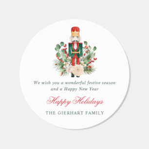 Nutcracker Greenery Happy Holidays Christmas Classic Round Sticker