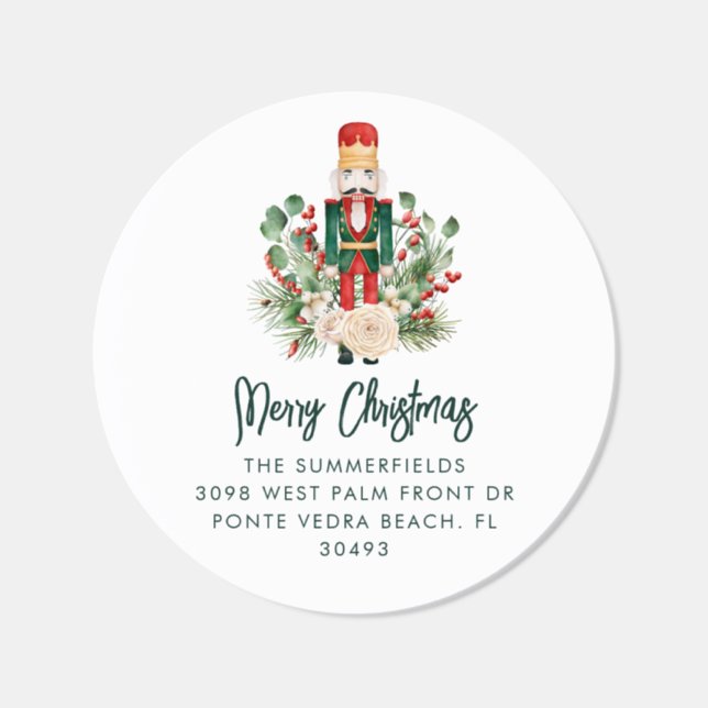 Nutcracker Greenery Red Berries Christmas Holiday Classic Round Sticker (Single)