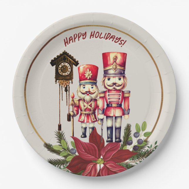 Nutcracker Happy Holidays  Cuckoo Greetings Paper Plates (Front)