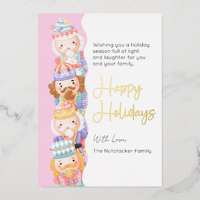 Nutcracker Happy Holidays Photo Foil Holiday Card (Front)