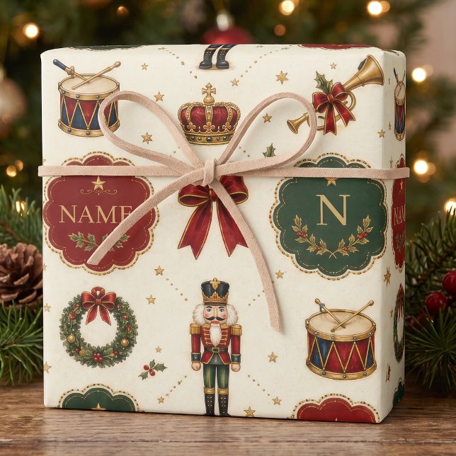 Nutcracker Heritage Christmas Custom Name  Wrapping Paper Sheets (Creator Uploaded)