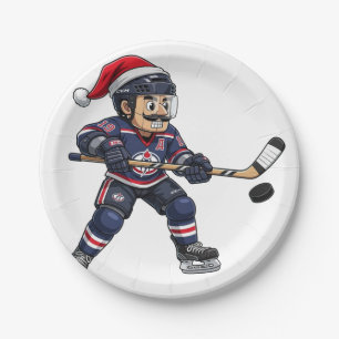 Nutcracker Hockey Athlete Winter Sports Christmas Paper Plates