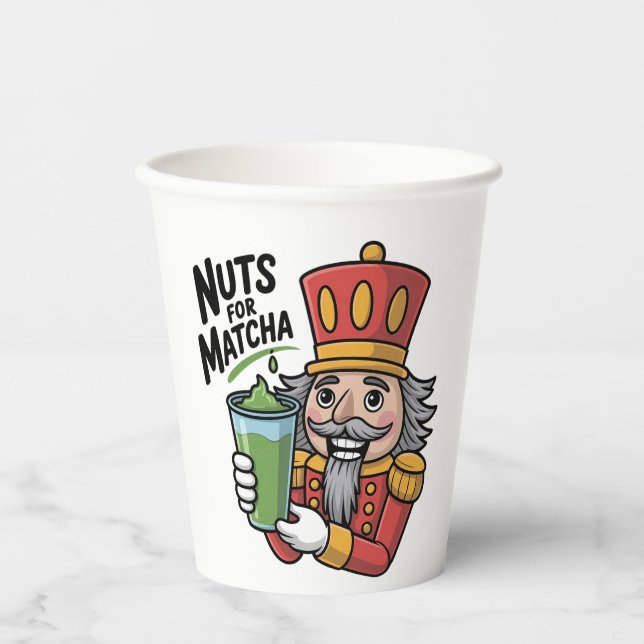 Nutcracker Holding Matcha Latte Funny Nuts For Mat Paper Cups (Front)