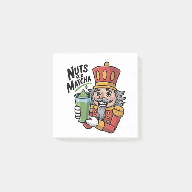 Nutcracker Holding Matcha Latte Funny Nuts For Mat Post-it Notes (Front)