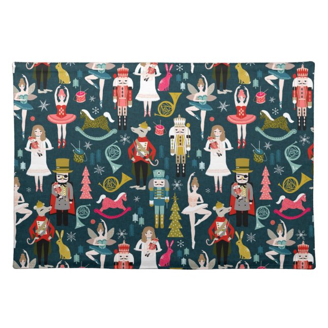 Nutcracker Holiday Christmas Characters Cloth Placemat (Front)