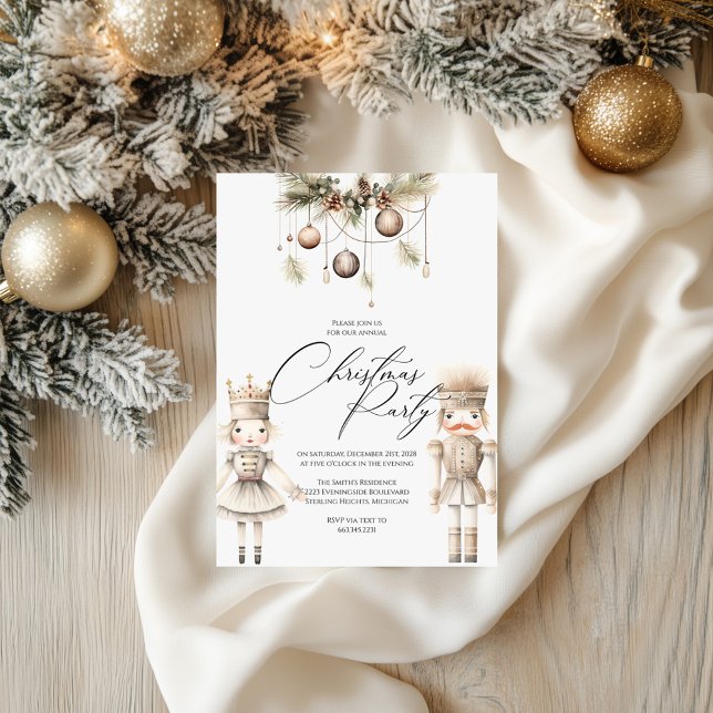 Nutcracker Holiday Invite, Elegant White Christmas Card (Creator Uploaded)