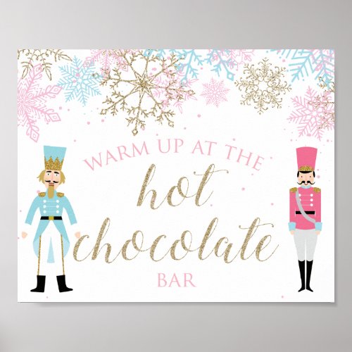 Nutcracker Hot Chocolate Bar Pink Gold Snowflakes  Poster