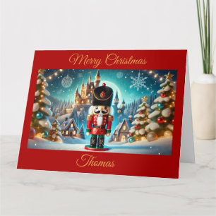 Nutcracker in a Fantasy Christmas Village Card