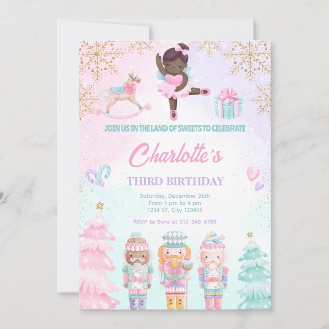 Nutcracker Land Of Sweets Fairy Pink Invitation (Front)