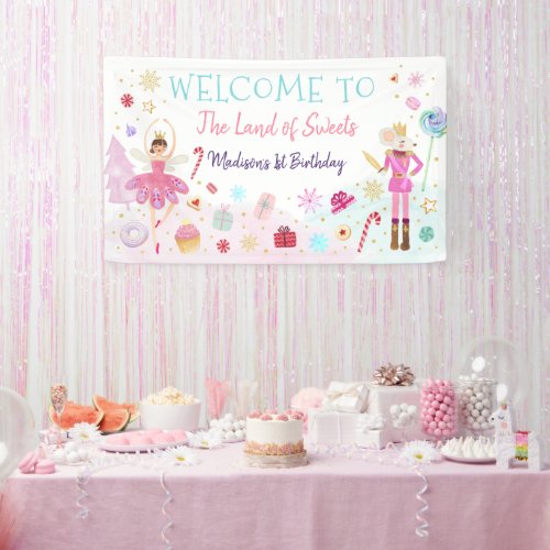 Nutcracker Land of Sweets Pink Gold Birthday Banner