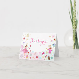 Nutcracker Land of Sweets Pink Gold Birthday Letterpress Thank You Card
