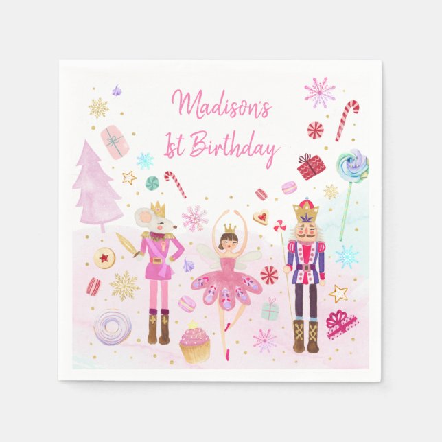 Nutcracker Land of Sweets Pink Gold Birthday Napkins (Front)
