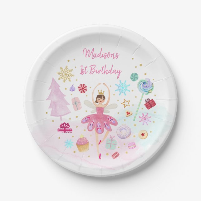 Nutcracker Land of Sweets Pink Gold Birthday Paper Plates (Front)