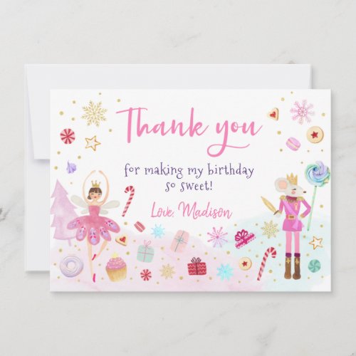 Nutcracker Land of Sweets Pink Gold Birthday Thank You Card