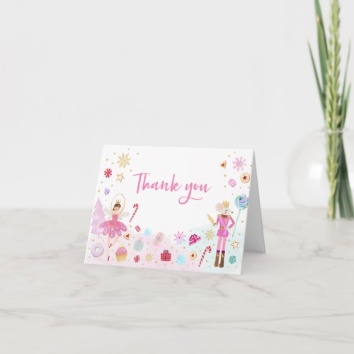 Nutcracker Land of Sweets Pink Gold Birthday Thank You Card