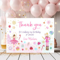 Nutcracker Land of Sweets Pink Gold Birthday Thank You Card