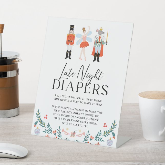 Nutcracker Late Night Diaper Christmas Baby Shower Pedestal Sign (In SItu)