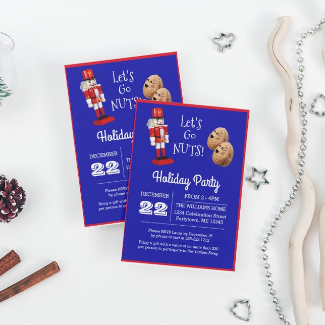 Nutcracker Let's Go Nuts Blue Small Holiday Invitation (Creator Uploaded)