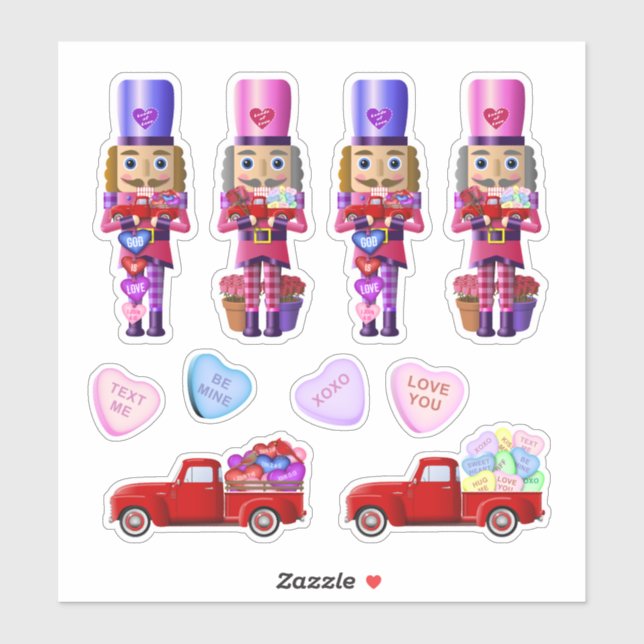 Nutcracker Little Red Truck Valentine Stickers (Sheet)