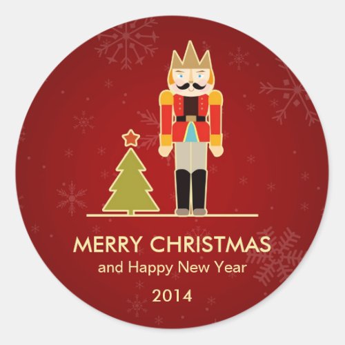 Nutcracker Merry Christmas and Happy New Year 2014 Classic Round Sticker