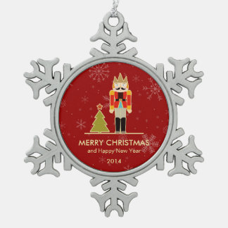 Nutcracker Merry Christmas and Happy New Year 2014 Snowflake Pewter Christmas Ornament