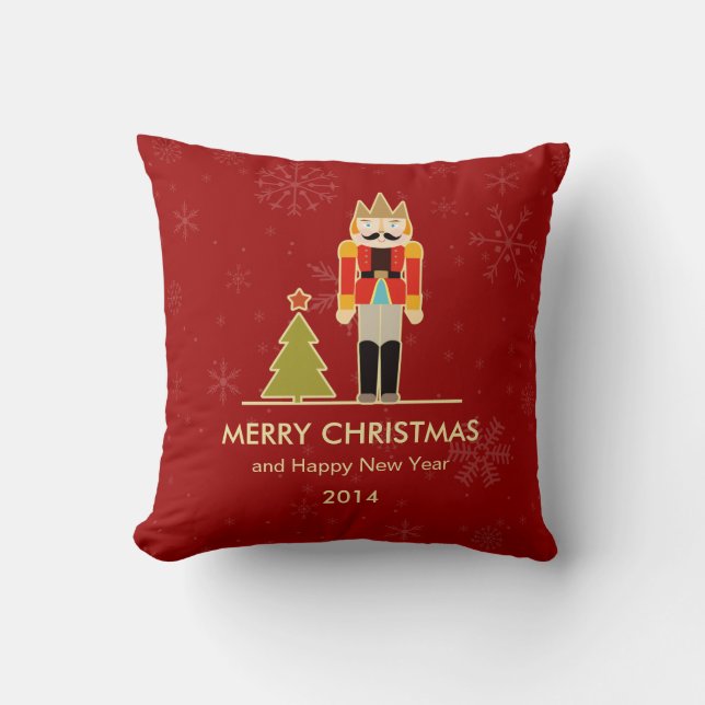 Nutcracker Merry Christmas and Happy New Year 2014 Throw Pillow (Front)